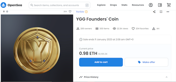 The YGG Founders’ Coin is a transferable limited-edition NFT that gives holders access to special benefits